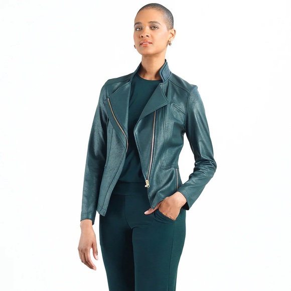 Clara Sunwoo hunter green liquid leather signature jacket Size Small - Picture 8 of 13